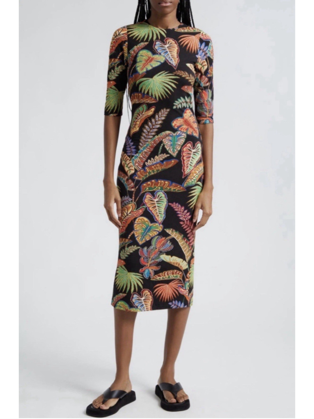 NWT Farm Rio Cool Foliage Tropical Print Midi Dress Black Multi Color Size XL - Picture 2 of 10